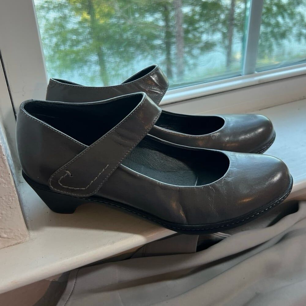 Dansko Bess Kidskin Gray Leather Mary Jane Chunky High Heel Shoes Women’s 39